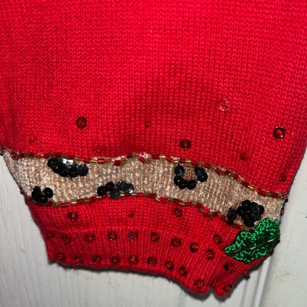 VTG Berek Ugly Christmas Sweater XL Red Leopard Bow Mistletoe Embellished Sequin